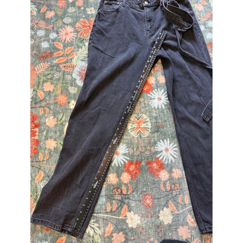 Zara Women High Waisted Straight Leg Jeans Faded Black Tie Waist Size 8 - Picture 3 of 4